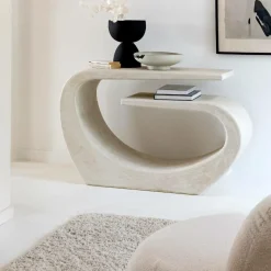 Made in Meubles Table Console<Console en bois effet béton blanc Danaé