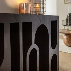 Made in Meubles Table Console<Console en chêne massif noir Octave