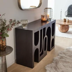 Made in Meubles Table Console<Console en chêne massif noir Octave