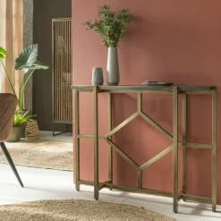 Made in Meubles Table Console<Console en manguier et métal doré Valérie