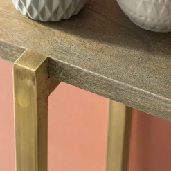 Made in Meubles Table Console<Console en manguier et métal doré Valérie
