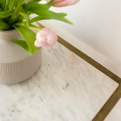 Made in Meubles Table Console<Console en métal doré et marbre Timéo