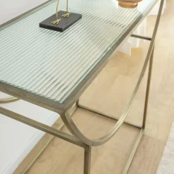 Made in Meubles Table Console<Console en métal doré et verre Léa