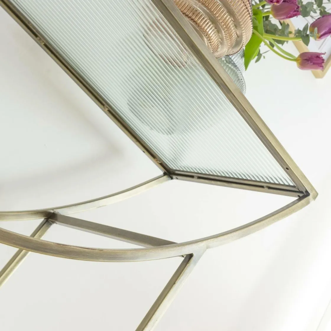 Made in Meubles Table Console<Console en métal doré et verre Léa