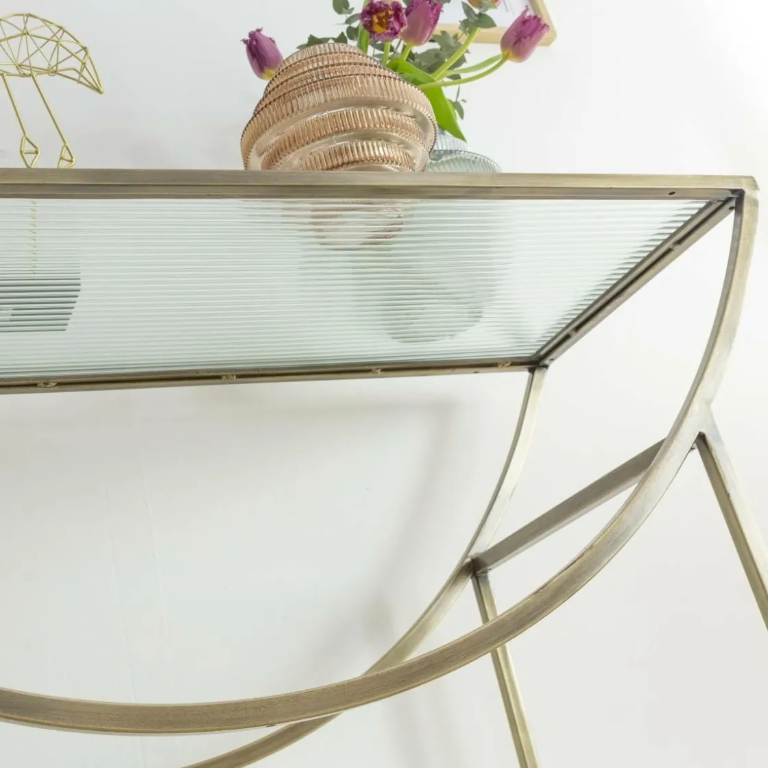 Made in Meubles Table Console<Console en métal doré et verre Léa
