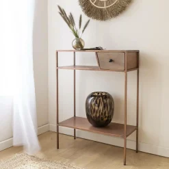 Made in Meubles Table Console<Console en métal effet cuivre Lima