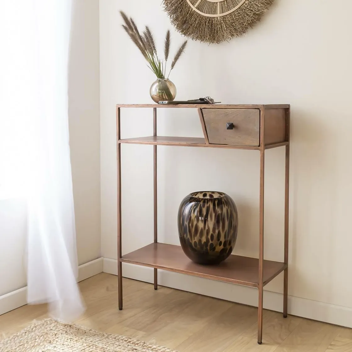 Made in Meubles Table Console<Console en métal effet cuivre Lima