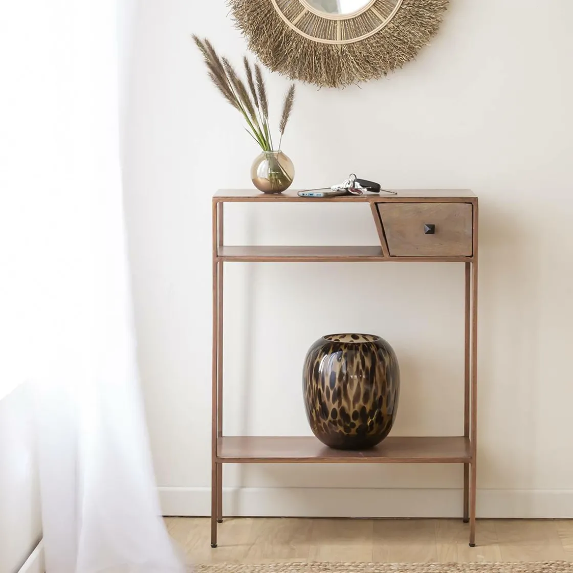 Made in Meubles Table Console<Console en métal effet cuivre Lima