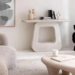 Made in Meubles Table Console<Console pied central en bois effet béton blanc Danaé