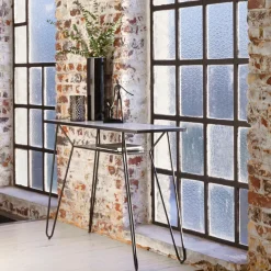 Made in Meubles Table Console<Console pieds compas en marbre blanc et métal Marceau