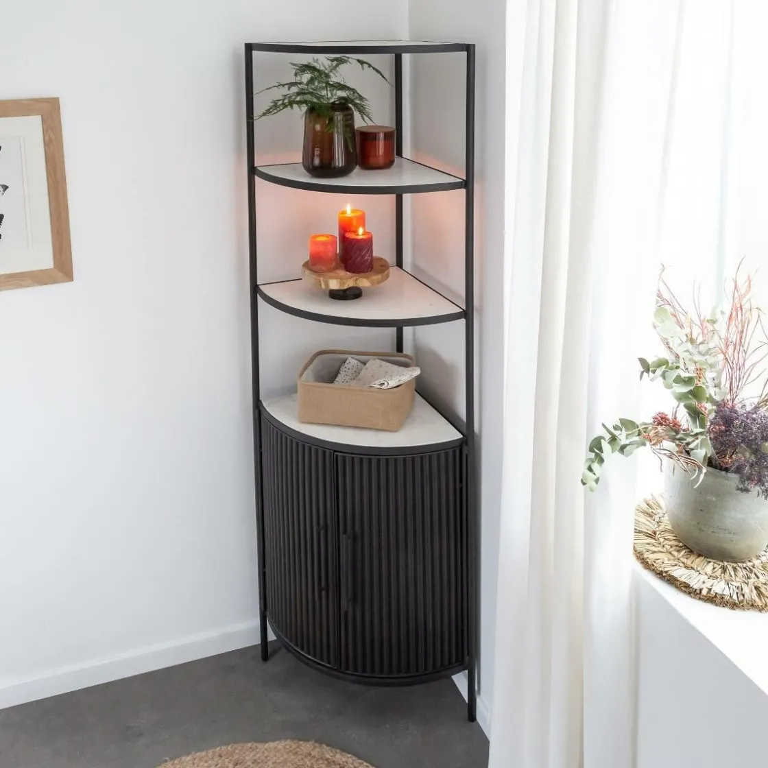 Made in Meubles Etagère<Etagère d'angle en métal et marbre Mona