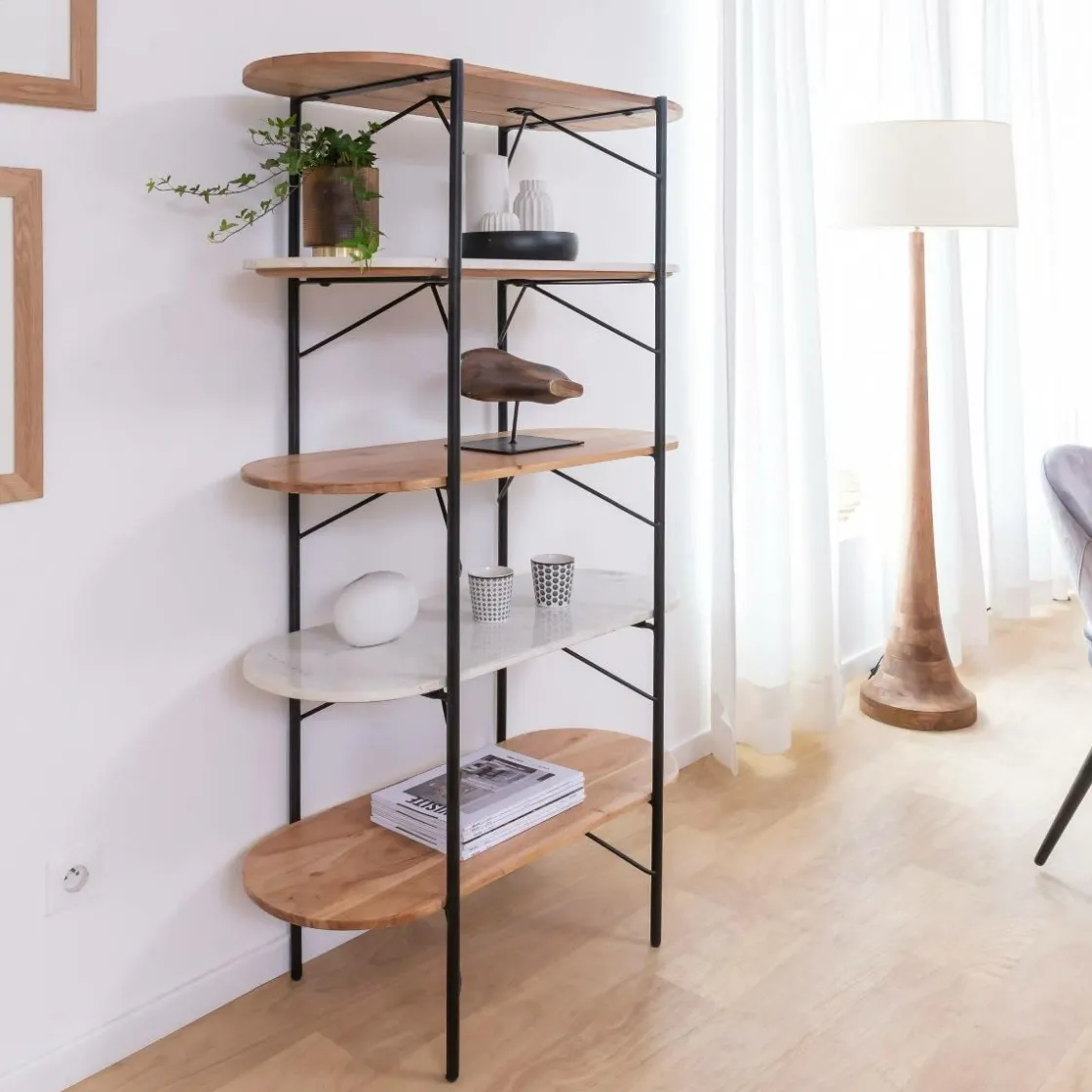 Made in Meubles Etagère<Etagère en bois d'acacia et marbre Scott