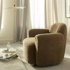Made in Meubles Fauteuil<Fauteuil club en tissu bouclette marron Tommy