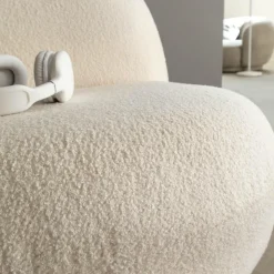 Made in Meubles Fauteuil<Fauteuil confort en tissu bouclette blanc Johanna