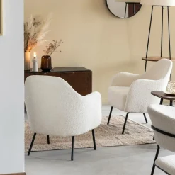 Made in Meubles Fauteuil<Fauteuil confort en tissu bouclette blanc Amandine
