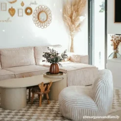 Made in Meubles Fauteuil<Fauteuil confort en velours côtelé beige écru Johanna