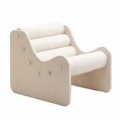 Made in Meubles Fauteuil<Fauteuil des années 70 en tissu bouclette blanc Athéna
