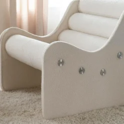 Made in Meubles Fauteuil<Fauteuil des années 70 en tissu bouclette blanc Athéna