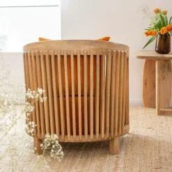 Made in Meubles Fauteuil<Fauteuil en bois de manguier et velours Térence