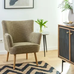 Made in Meubles Fauteuil<Fauteuil en coton kaki Castille