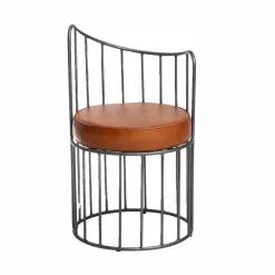 Made in Meubles Fauteuil<Fauteuil en cuir et métal marron Aly