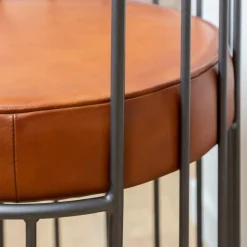 Made in Meubles Fauteuil<Fauteuil en cuir et métal marron Aly