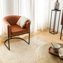 Made in Meubles Fauteuil<Fauteuil en cuir marron et métal Sacha