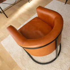 Made in Meubles Fauteuil<Fauteuil en cuir marron et métal Sacha