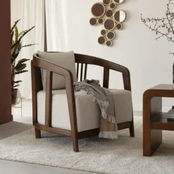 Made in Meubles Fauteuil<Fauteuil en manguier et en velours Térence