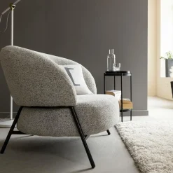 Made in Meubles Fauteuil<Fauteuil en tissu bouclette gris Aaron