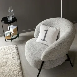 Made in Meubles Fauteuil<Fauteuil en tissu bouclette gris Aaron