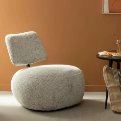 Made in Meubles Fauteuil<Fauteuil en tissu bouclette avec dossier gris Teresia