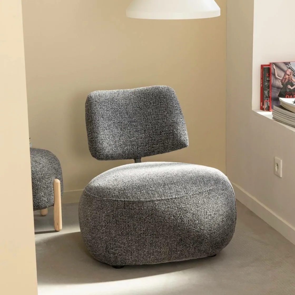 Made in Meubles Fauteuil<Fauteuil en tissu bouclette avec dossier gris foncé Teresia