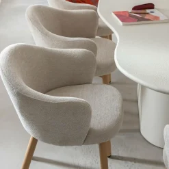 Made in Meubles Fauteuil<Fauteuil en tissu écru et pieds en métal effet bois Mayi