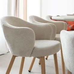 Made in Meubles Fauteuil<Fauteuil en tissu écru et pieds en métal effet bois Mayi