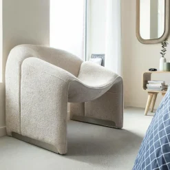 Made in Meubles Fauteuil<Fauteuil en tissu écru Théa