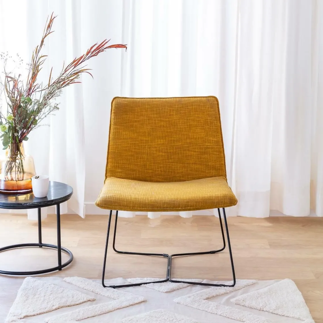 Made in Meubles Fauteuil<Fauteuil en tissu jaune et métal Isaure