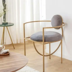 Made in Meubles Fauteuil<Fauteuil en velours et métal doré Albin