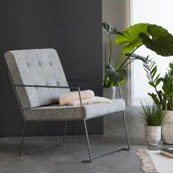 Made in Meubles Fauteuil<Fauteuil lounge en tissu bleu délavé armature métal