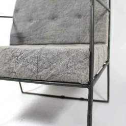 Made in Meubles Fauteuil<Fauteuil lounge en tissu bleu délavé armature métal