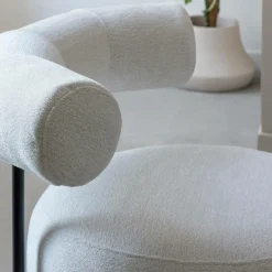 Made in Meubles Fauteuil<Fauteuil rond en tissu bouclette écru clair Maya