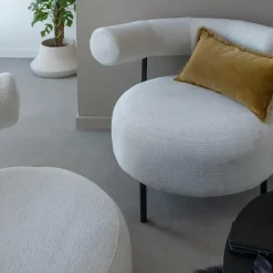 Made in Meubles Fauteuil<Fauteuil rond en tissu bouclette écru clair Maya