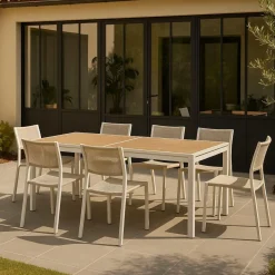 Made in Meubles Table De Jardin<Grande table de jardin en aluminium blanc et effet bois Ayden