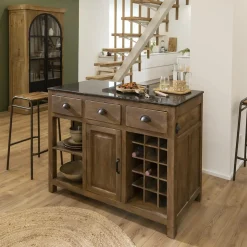 Made in Meubles Meuble Bas|Ilot Central<Ilot central en bois de manguier et plateau en marbre Paul