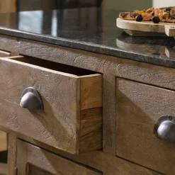 Made in Meubles Meuble Bas|Ilot Central<Ilot central en bois de manguier et plateau en marbre Paul