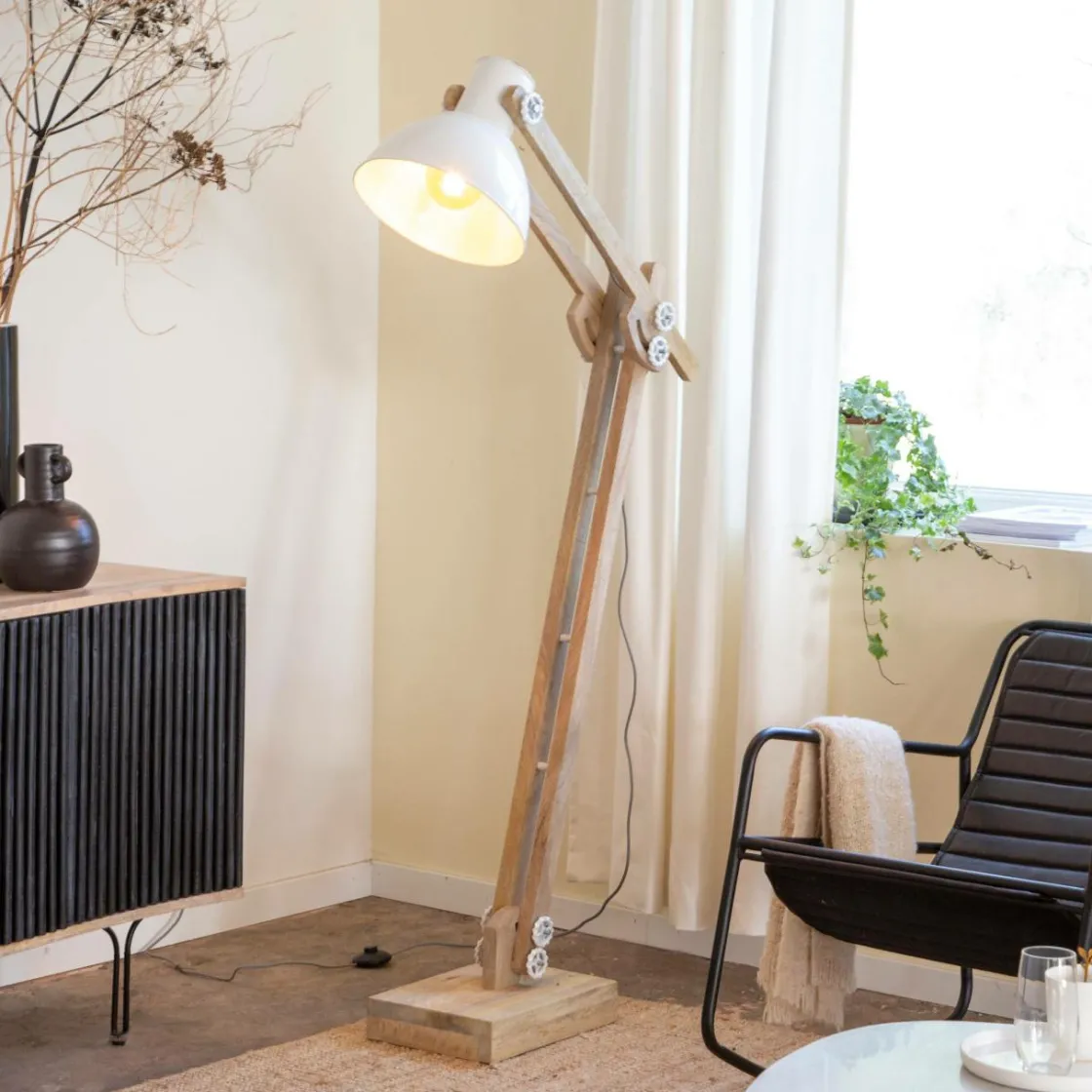 Made in Meubles Lampe Sur Pied<Lampe sur pied en bois de manguier et métal Martha