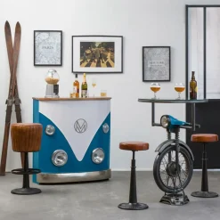 Made in Meubles Meuble Bar<Meuble bar bleu avec plateau en bois de manguier Combi