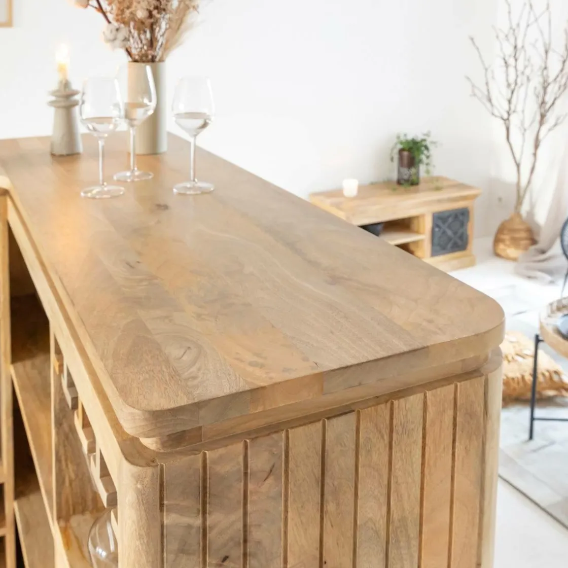 Made in Meubles Meuble Bar<Meuble bar en angle bois de manguier Lou