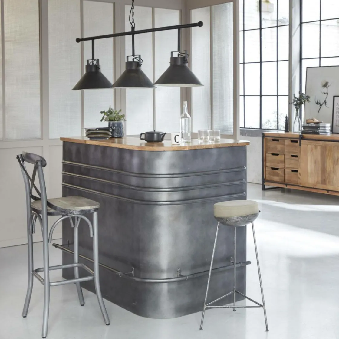 Made in Meubles Meuble Bar<Meuble bar en angle en métal Locker