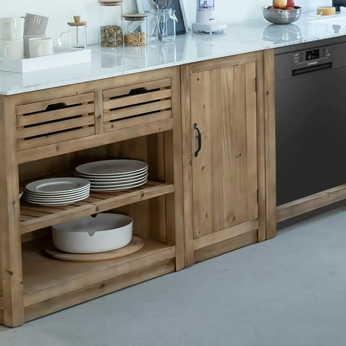 Made in Meubles Meuble Bas<Meuble bas de cuisine 2 tiroirs + 1 étagère Epure